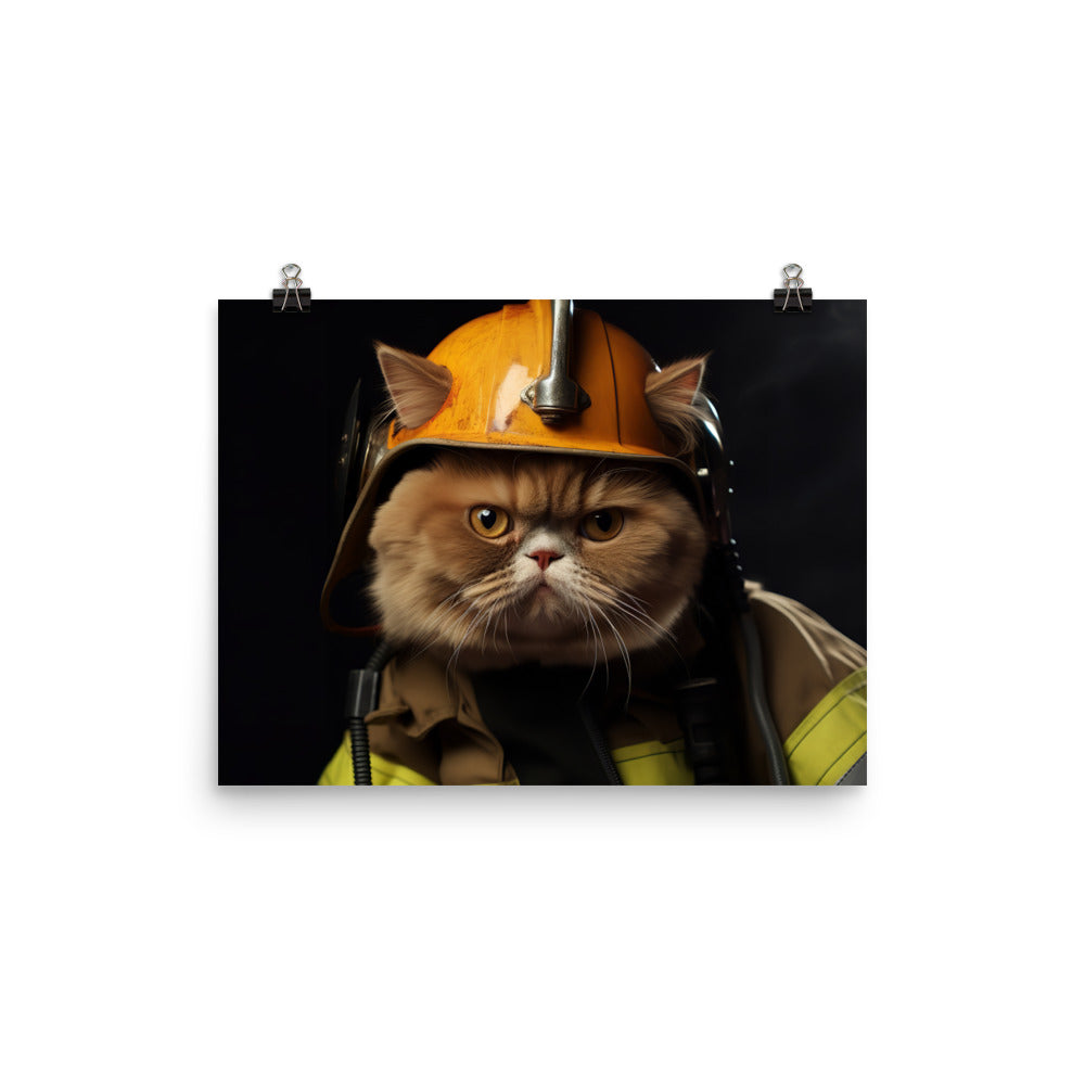 Exotic Shorthair Firefighter Photo paper poster - PosterfyAI.com