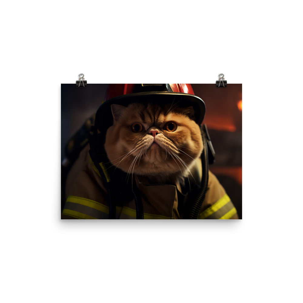 Exotic Shorthair Firefighter Photo paper poster - PosterfyAI.com