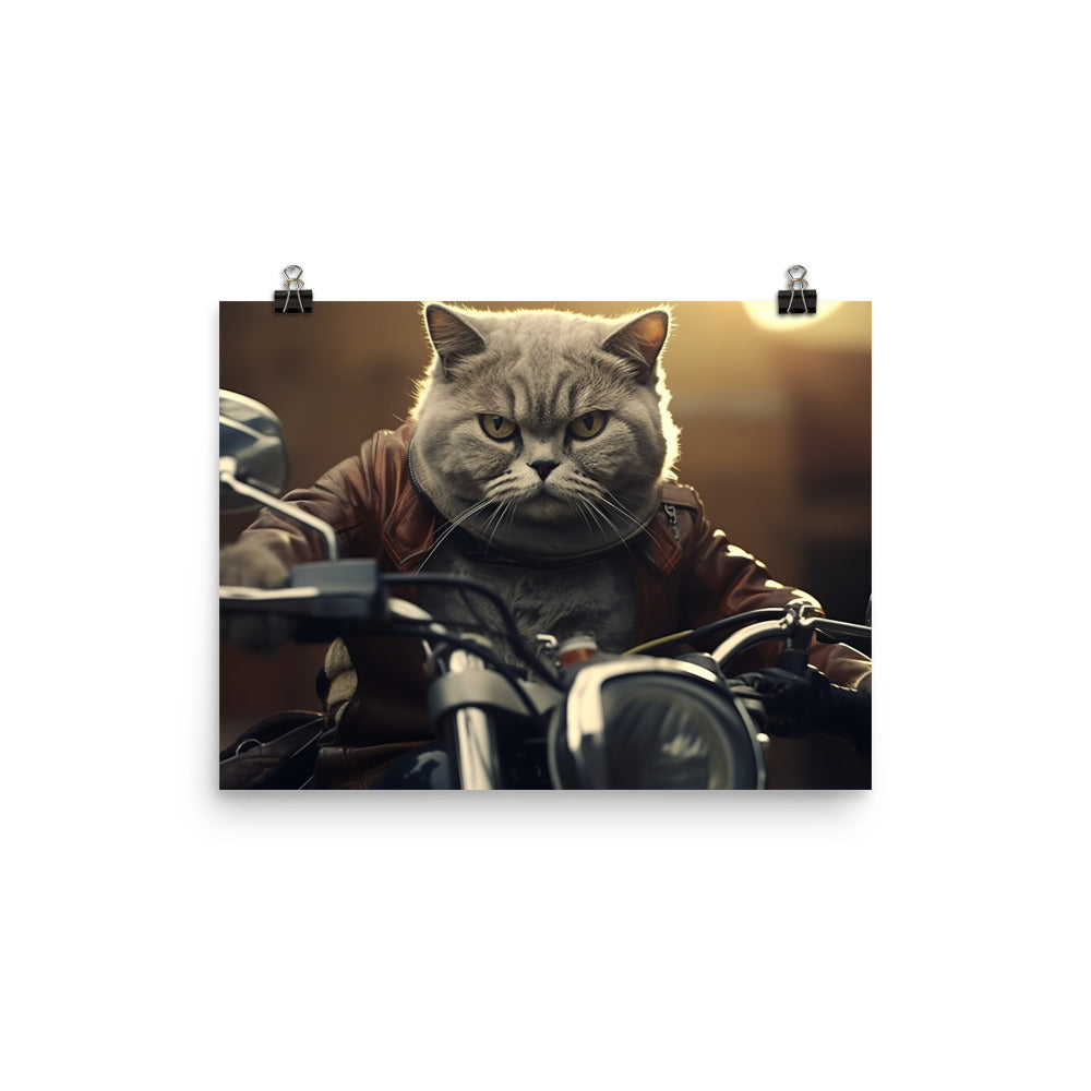 British Shorthair Superbike Athlete Photo paper poster - PosterfyAI.com