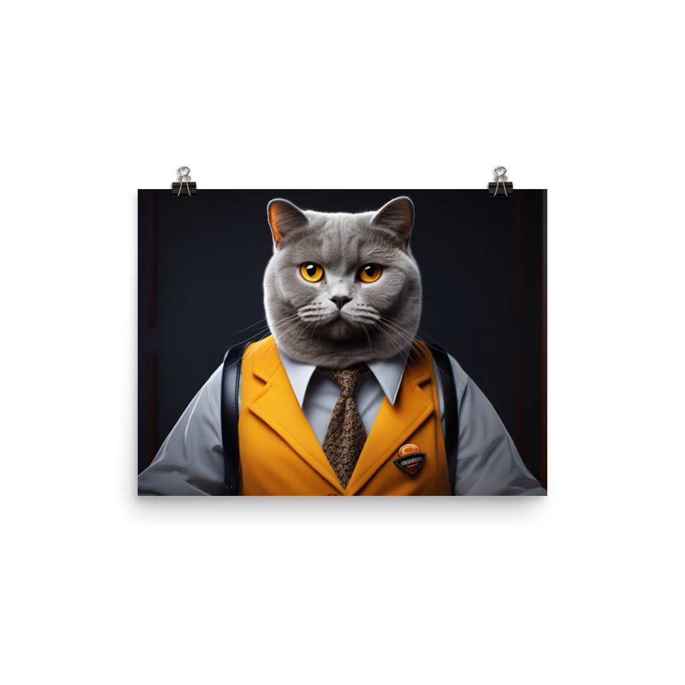 British Shorthair Janitor Photo paper poster - PosterfyAI.com
