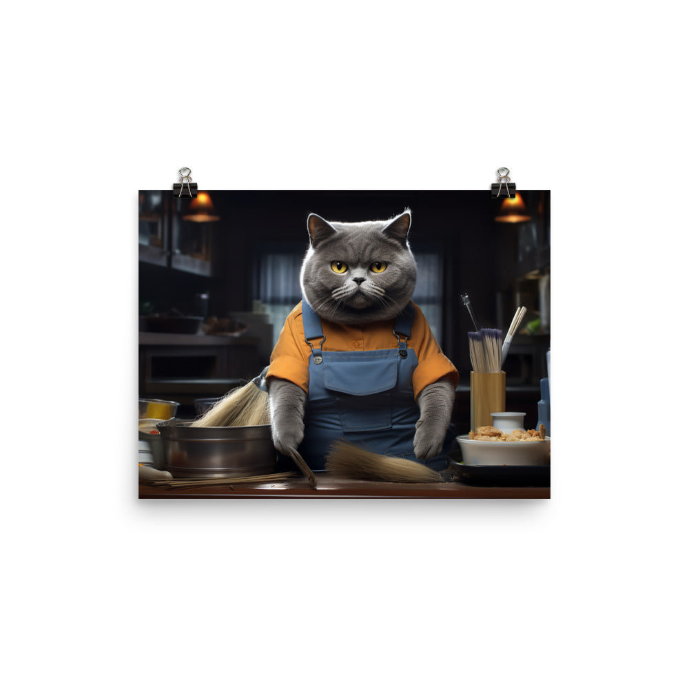 British Shorthair Janitor Photo paper poster - PosterfyAI.com