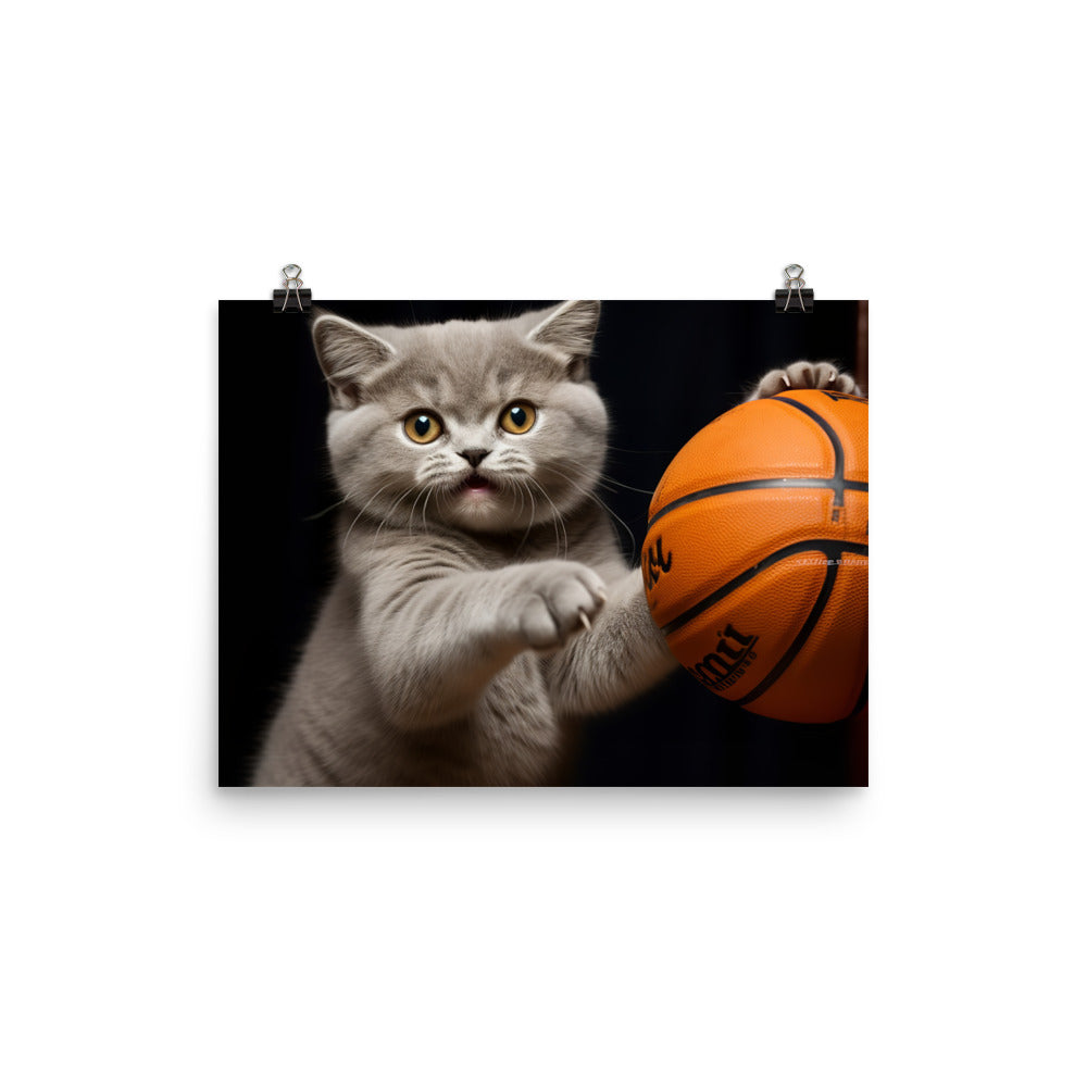 British Shorthair Basketball Player Photo paper poster - PosterfyAI.com