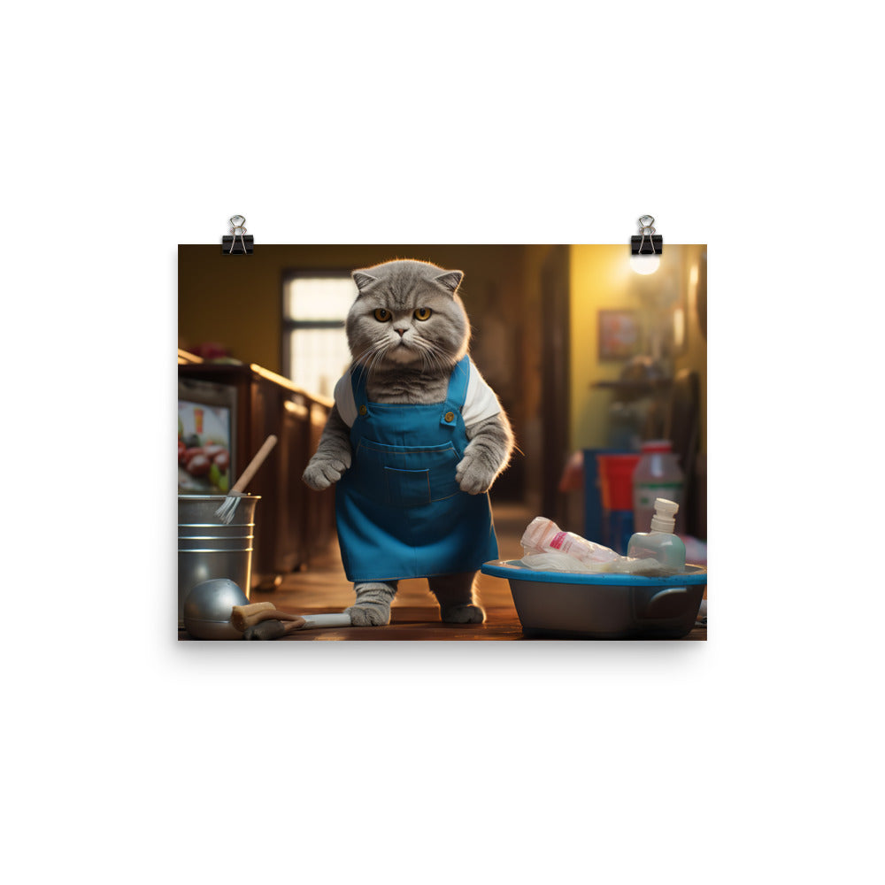 Scottish Fold Janitor Photo paper poster - PosterfyAI.com
