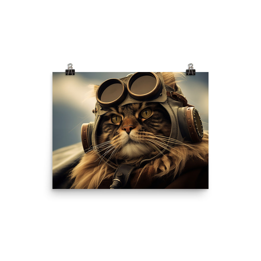 Maine Coon Pilot Photo paper poster - PosterfyAI.com
