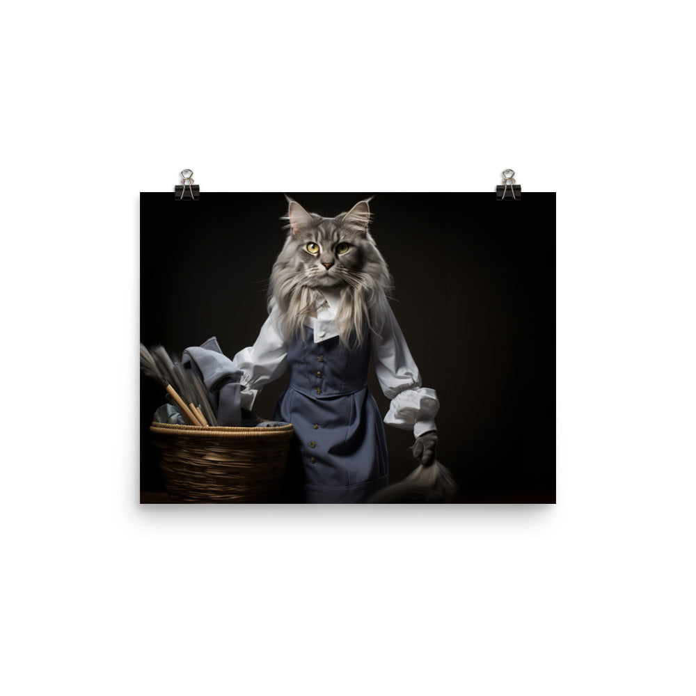 Maine Coon Janitor Photo paper poster - PosterfyAI.com