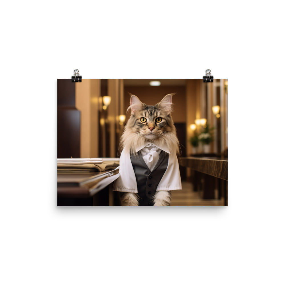 Maine Coon Hotel Staff Photo paper poster - PosterfyAI.com