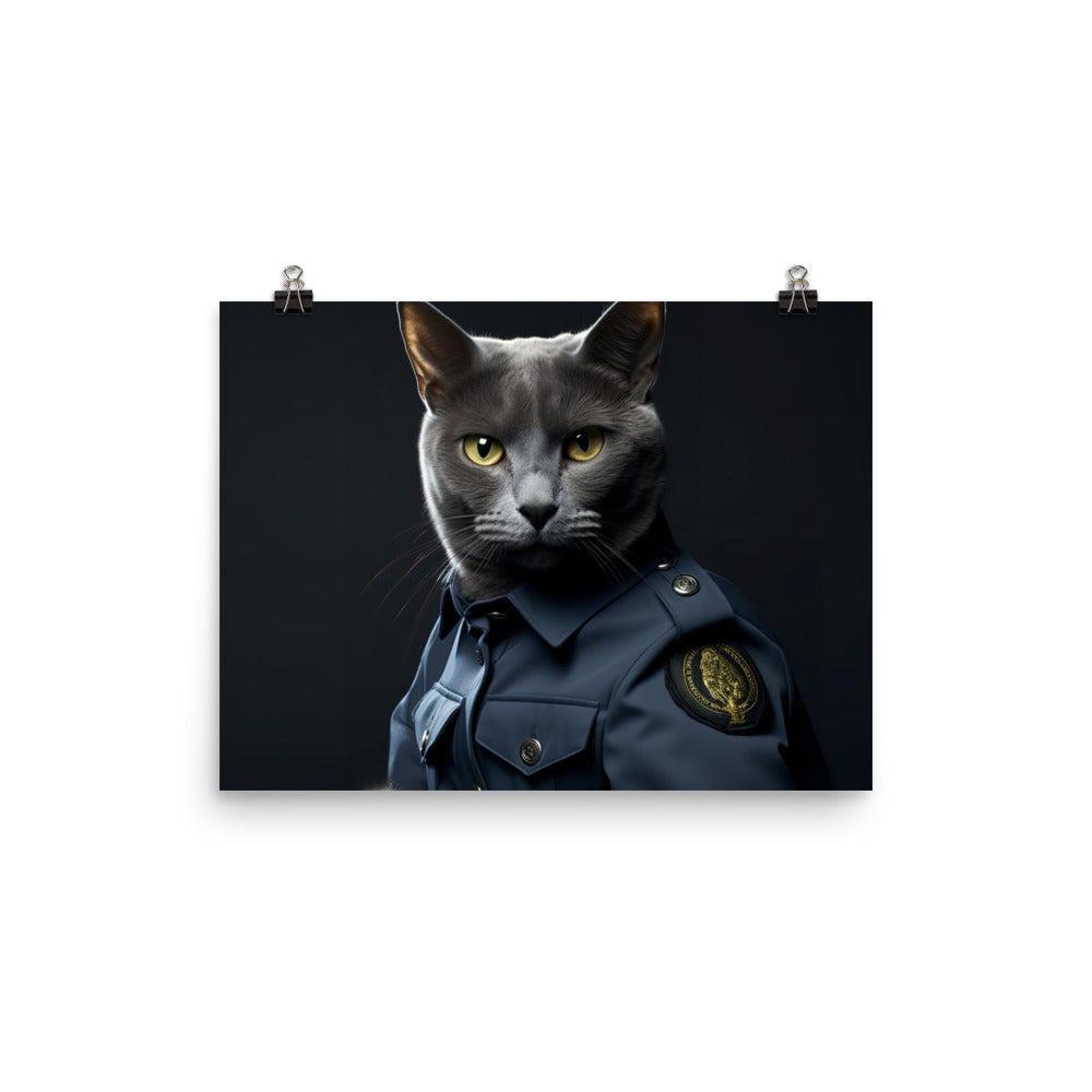 Russian Blue Security Officer Photo paper poster - PosterfyAI.com