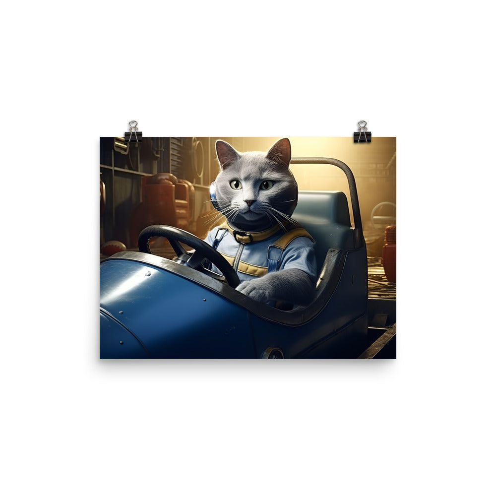 Russian Blue Motorsport Athlete Photo paper poster - PosterfyAI.com