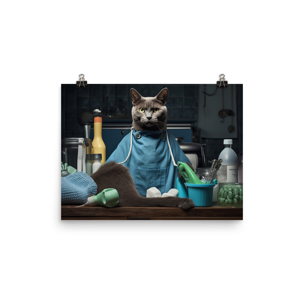 Russian Blue Janitor Photo paper poster - PosterfyAI.com