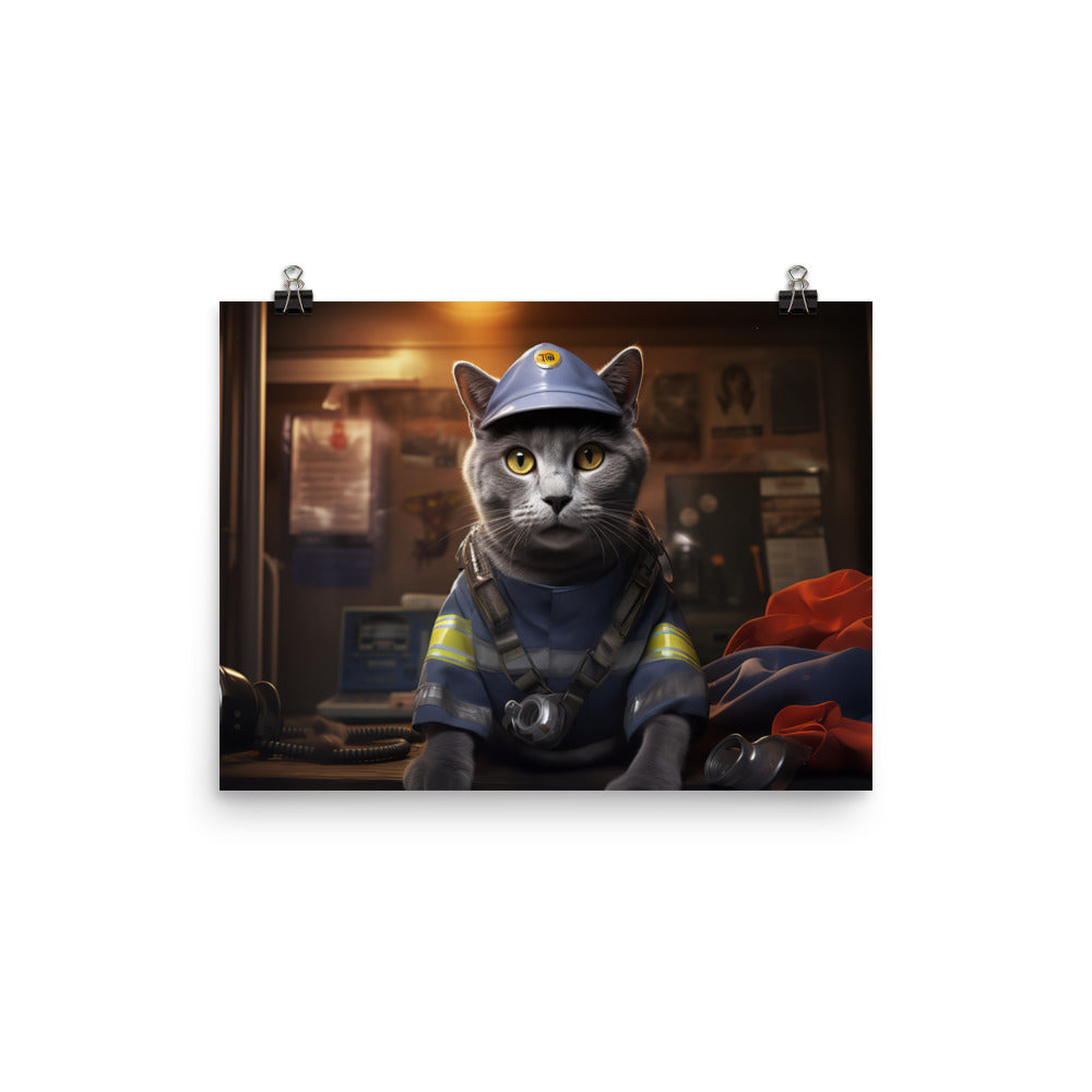 Russian Blue Firefighter Photo paper poster - PosterfyAI.com