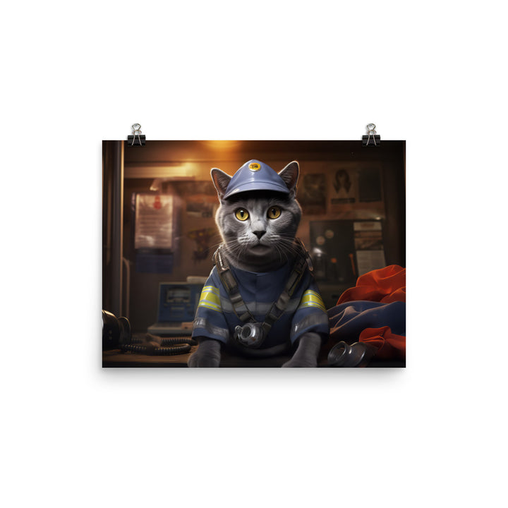 Russian Blue Firefighter Photo paper poster - PosterfyAI.com