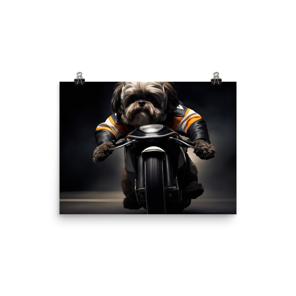 Lhasa Apso Superbike Athlete Photo paper poster - PosterfyAI.com
