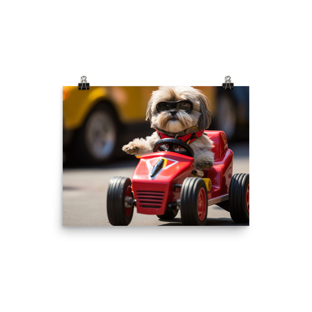 Lhasa Apso Motorsport Athlete Photo paper poster - PosterfyAI.com