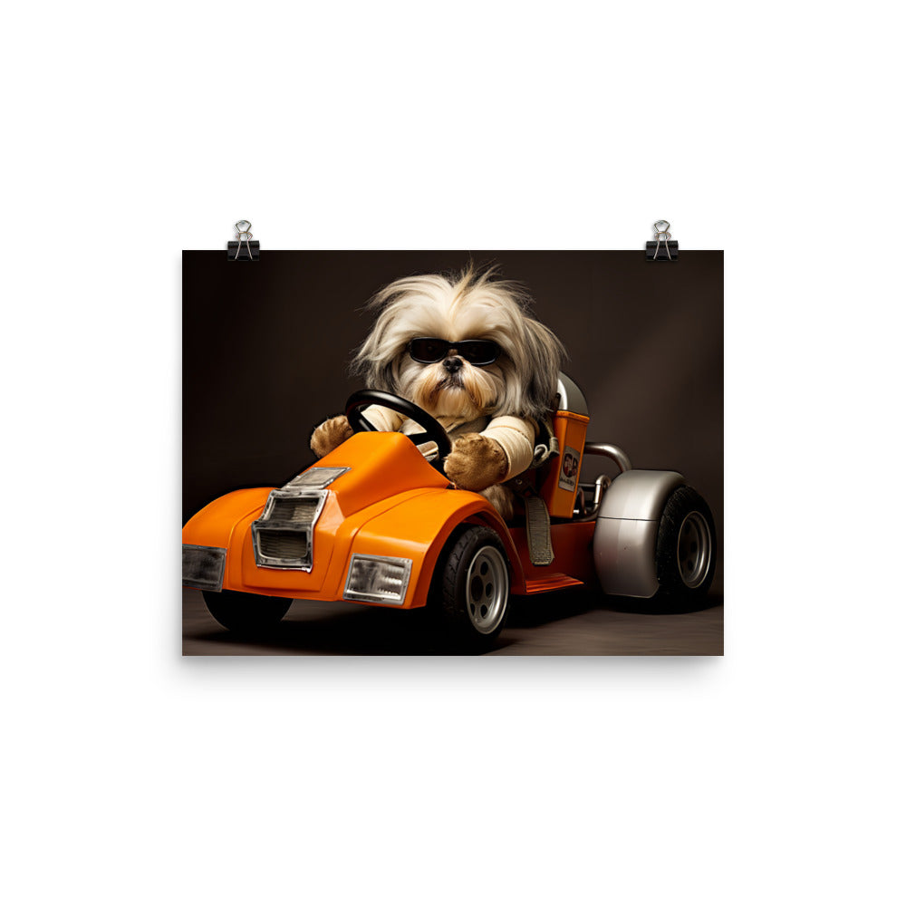 Lhasa Apso Motorsport Athlete Photo paper poster - PosterfyAI.com