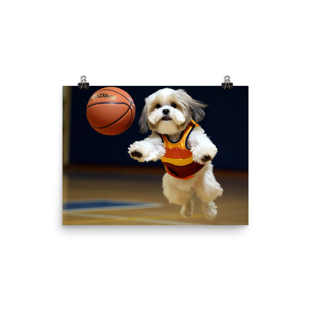 Lhasa Apso Basketball Player Photo paper poster - PosterfyAI.com