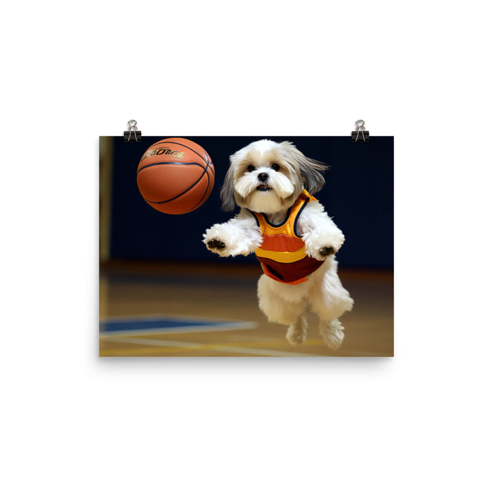 Lhasa Apso Basketball Player Photo paper poster - PosterfyAI.com