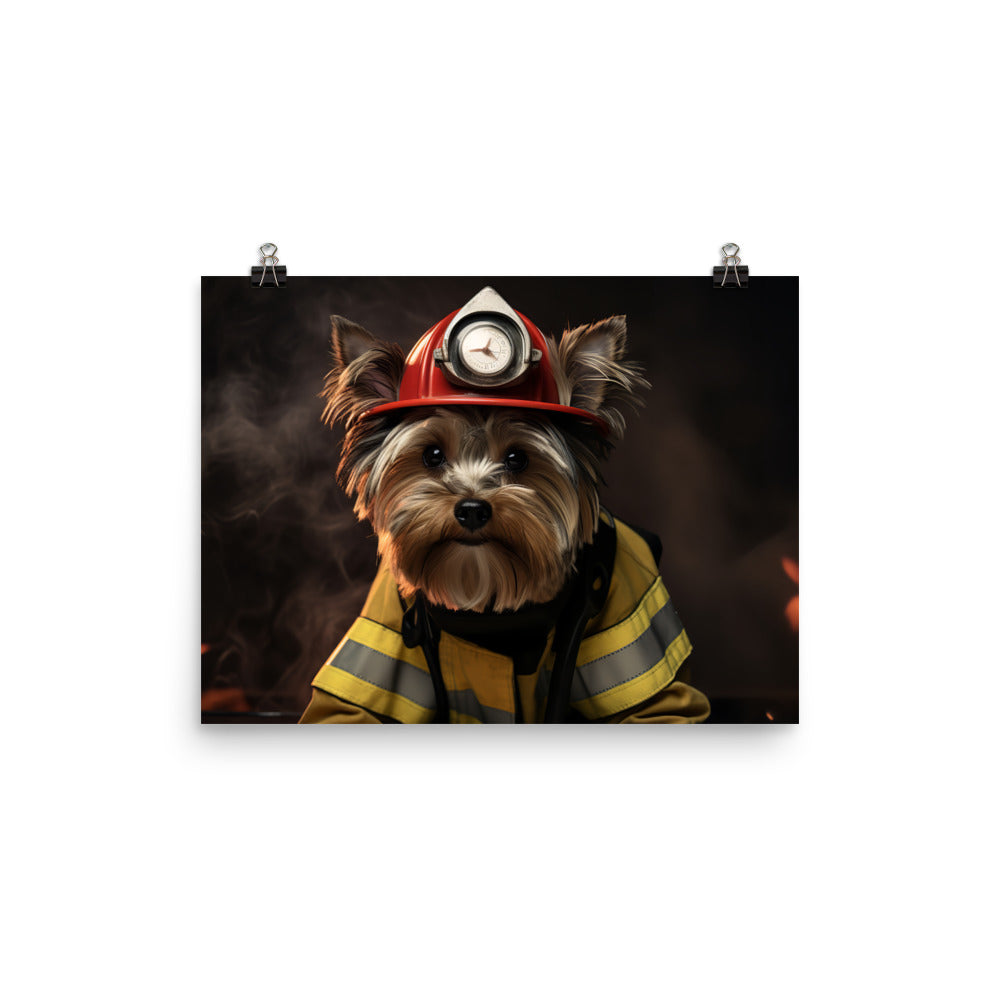 Yorkshire Terrier Firefighter Photo paper poster - PosterfyAI.com