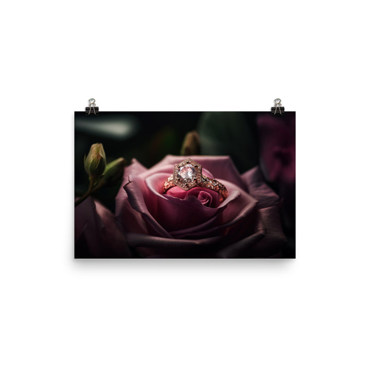 A pink diamond set in a rose gold band photo paper poster - Posterfy.AI