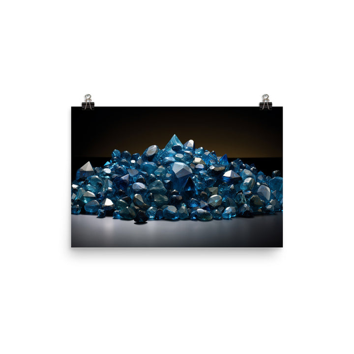 A pile of variously sized blue diamonds photo paper poster - Posterfy.AI