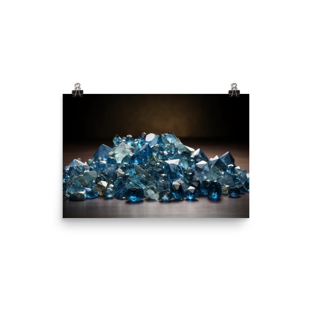 A pile of variously sized blue diamonds photo paper poster - Posterfy.AI