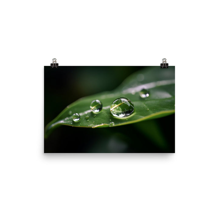 A close-up shot of a water droplet on a green leaf photo paper poster - Posterfy.AI