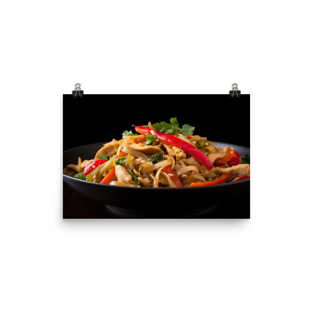 Spicy Pad Thai with Chicken and Peppers photo paper poster - Posterfy.AI