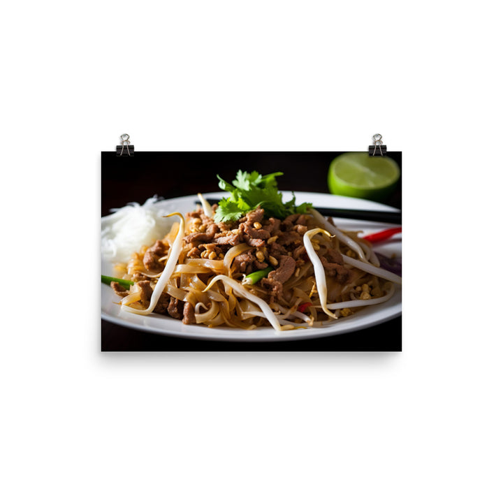Savory Pad Thai with Beef photo paper poster - Posterfy.AI