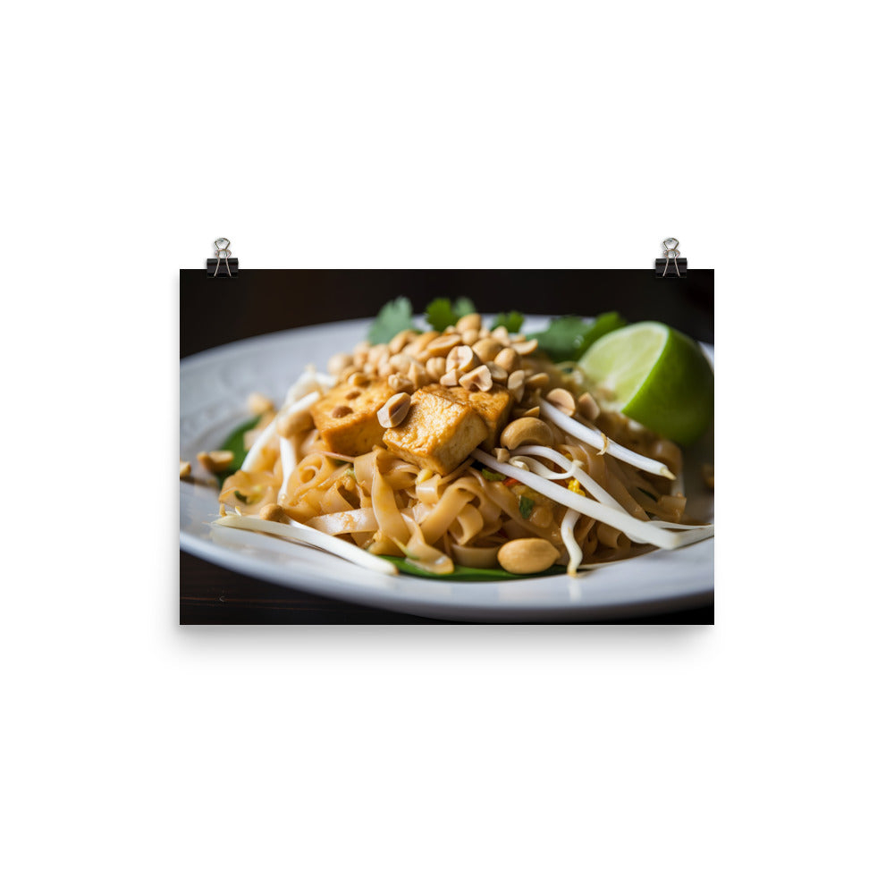 Authentic Pad Thai with Tofu and Peanuts photo paper poster - Posterfy.AI