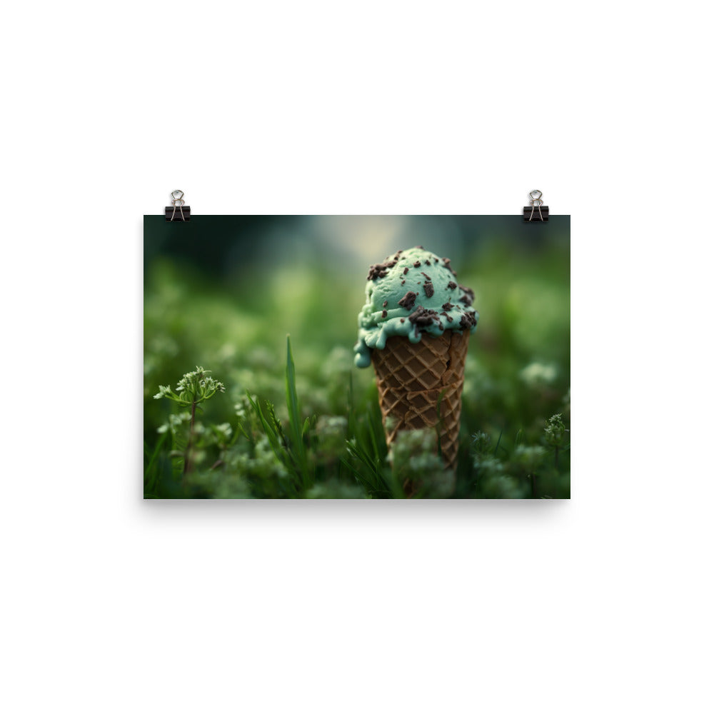 Mint Chocolate Chip Cone photo paper poster - Posterfy.AI