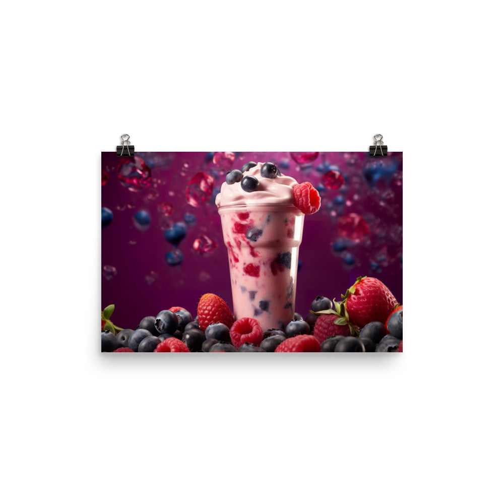 Refreshing Berry Blast Milkshake photo paper poster - Posterfy.AI