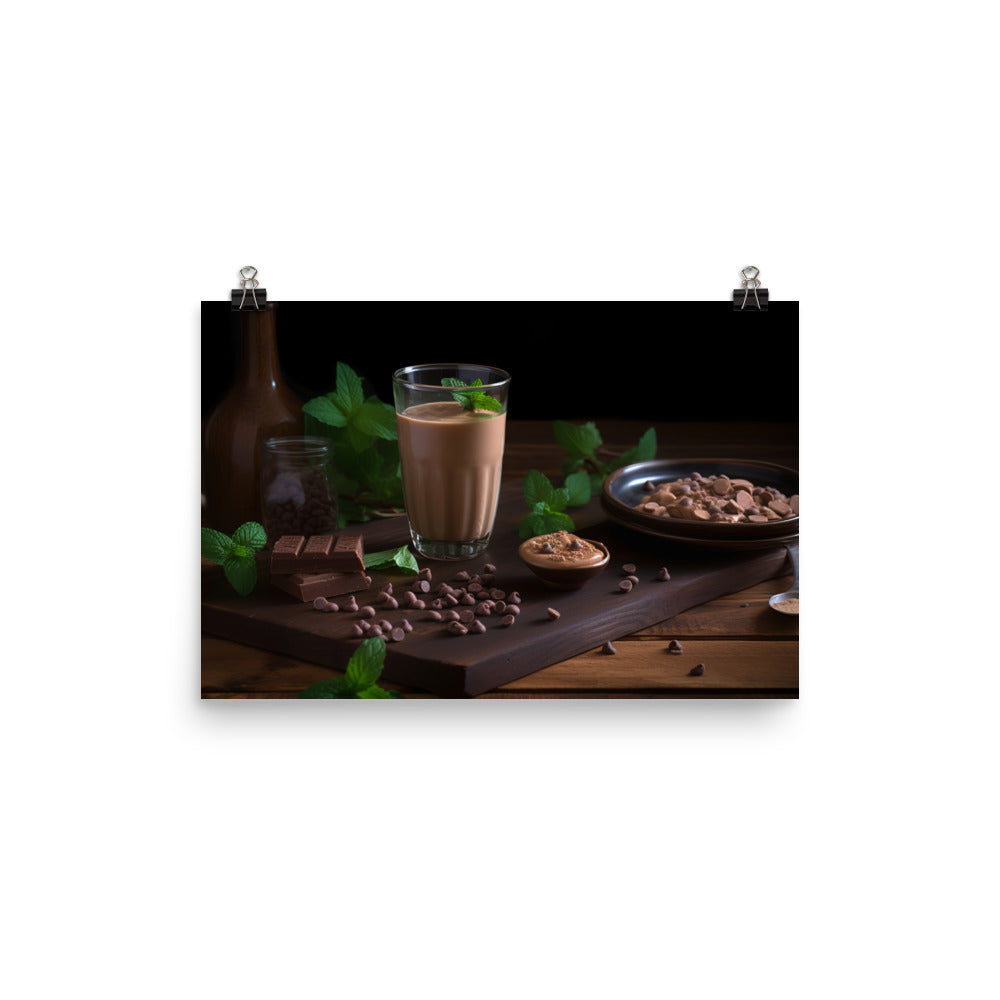 A glass of chocolate peanut butter smoothie photo paper poster - Posterfy.AI