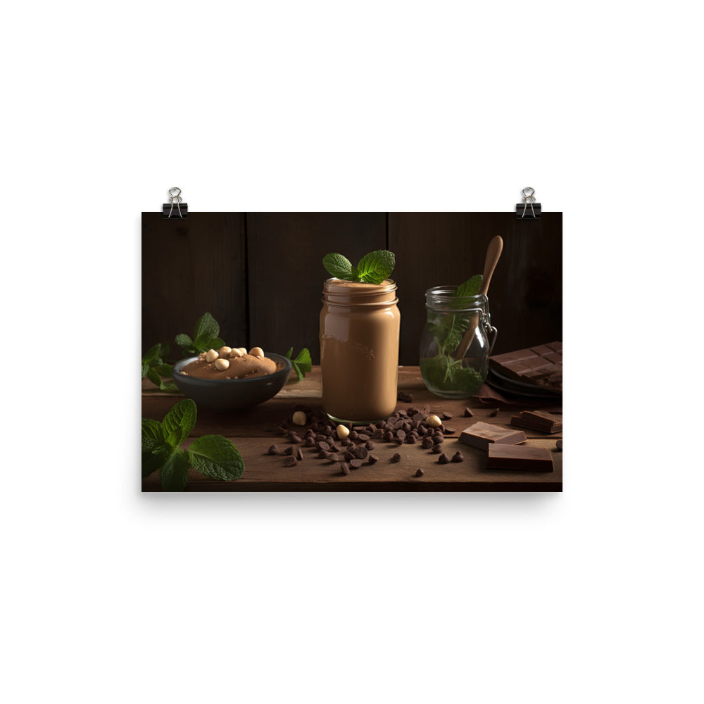 A glass of chocolate peanut butter smoothie photo paper poster - Posterfy.AI