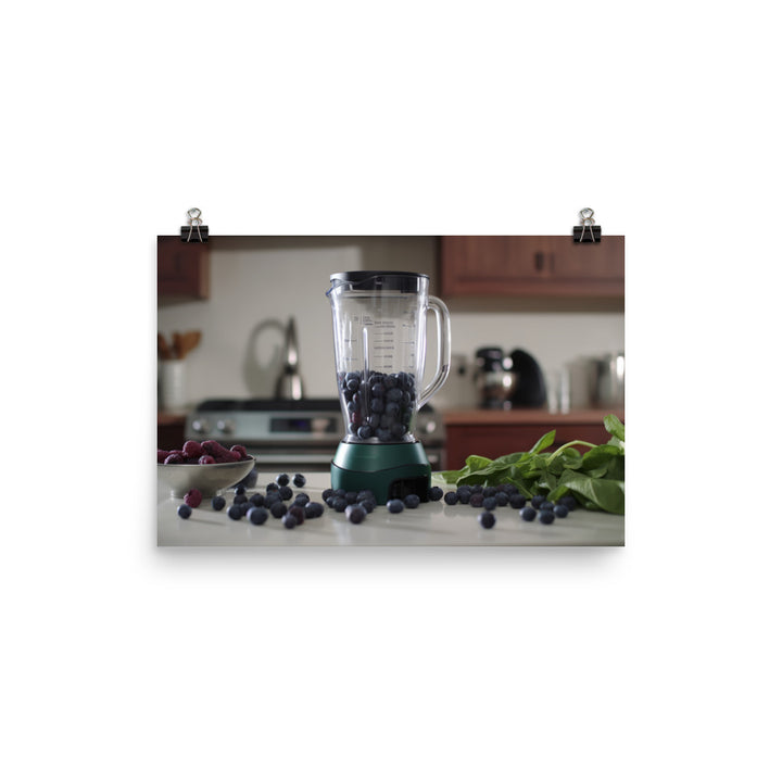 Blending blueberries and spinach for a smoothie photo paper poster - Posterfy.AI