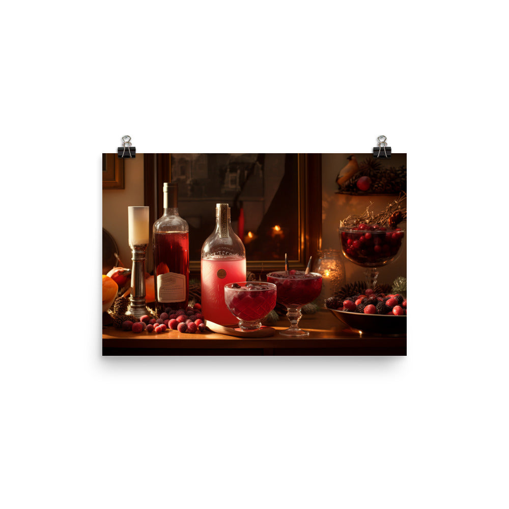 Cranberry juice with holiday decoration photo paper poster - Posterfy.AI