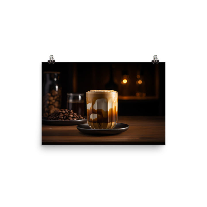 Perfectly Layered Macchiato with Caramel Drizzle photo paper poster - Posterfy.AI