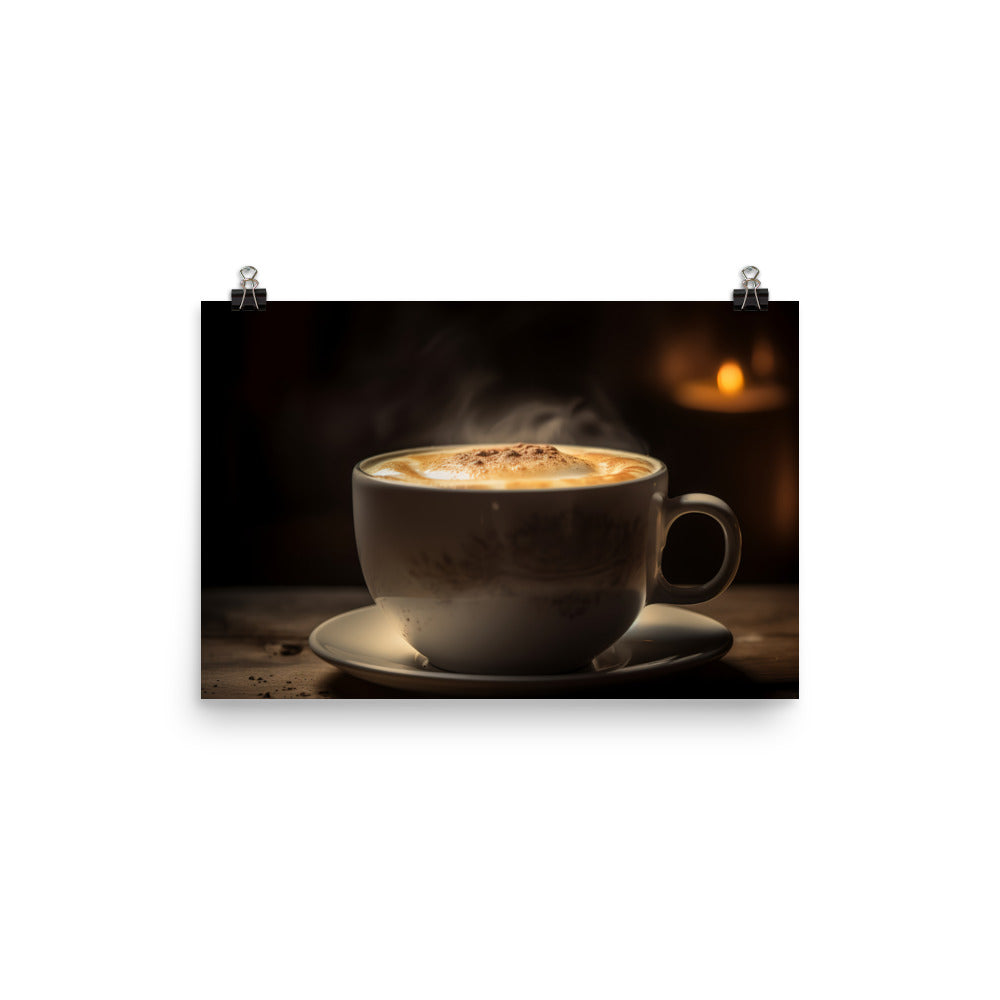 Creamy Macchiato in a Ceramic Cup photo paper poster - Posterfy.AI