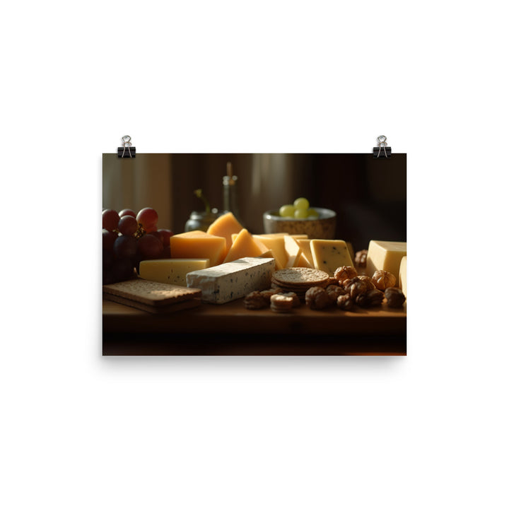 Cheese platter featuring Parmesan cheese photo paper poster - Posterfy.AI