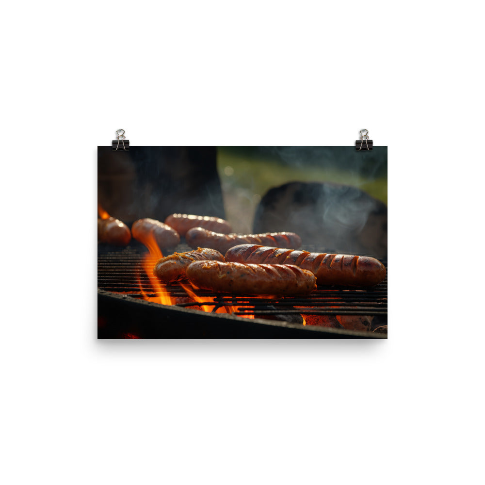 Grilled Sausage on an Open Flame photo paper poster - Posterfy.AI