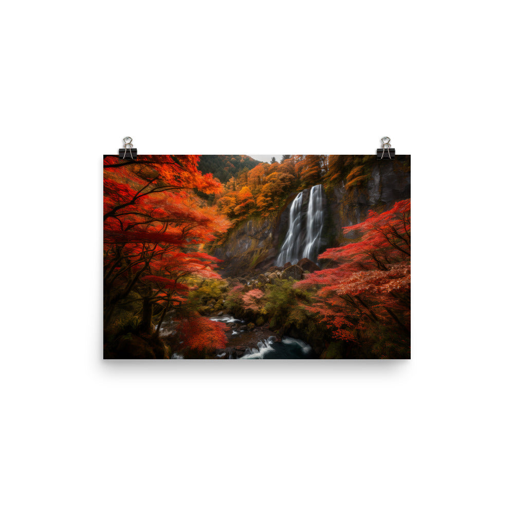 Nachi Falls Amidst Autumn Splendor photo  paper poster - Posterfy.AI