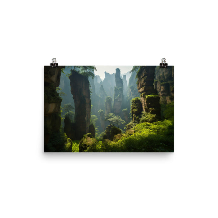 Majestic Sandstone Pillars of Zhangjiajie photo paper poster - Posterfy.AI