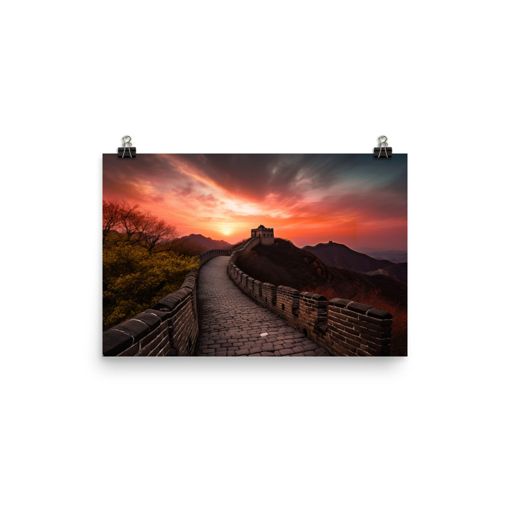 Illuminating the Great Wall at Sunset photo paper poster - Posterfy.AI