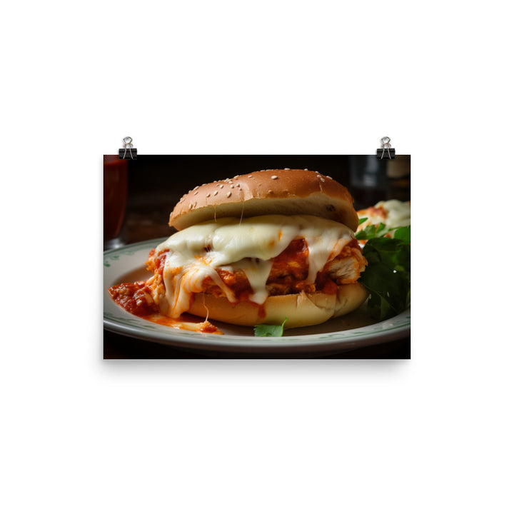 Juicy Chicken Parmesan on a Toasted Bun photo paper poster - Posterfy.AI