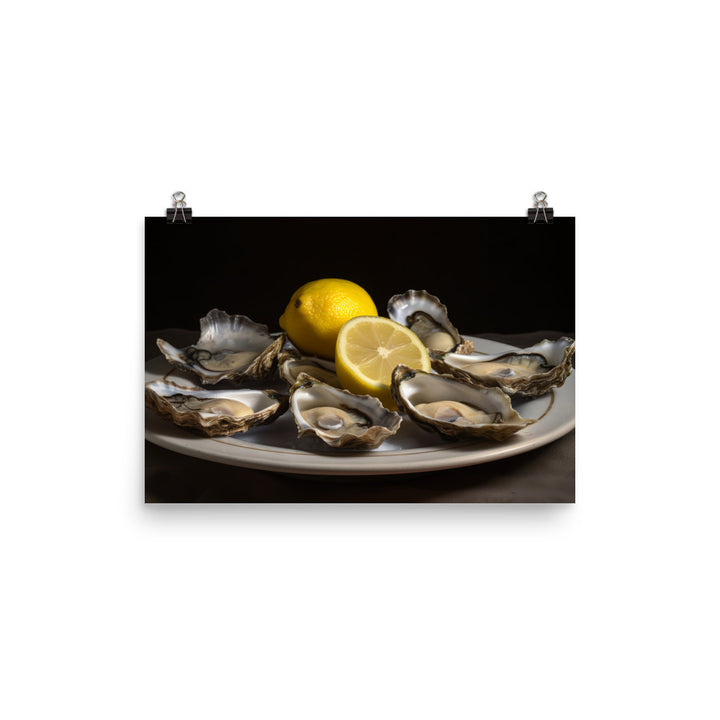 European Flat Oysters with a Splash of Lemon photo paper poster - Posterfy.AI