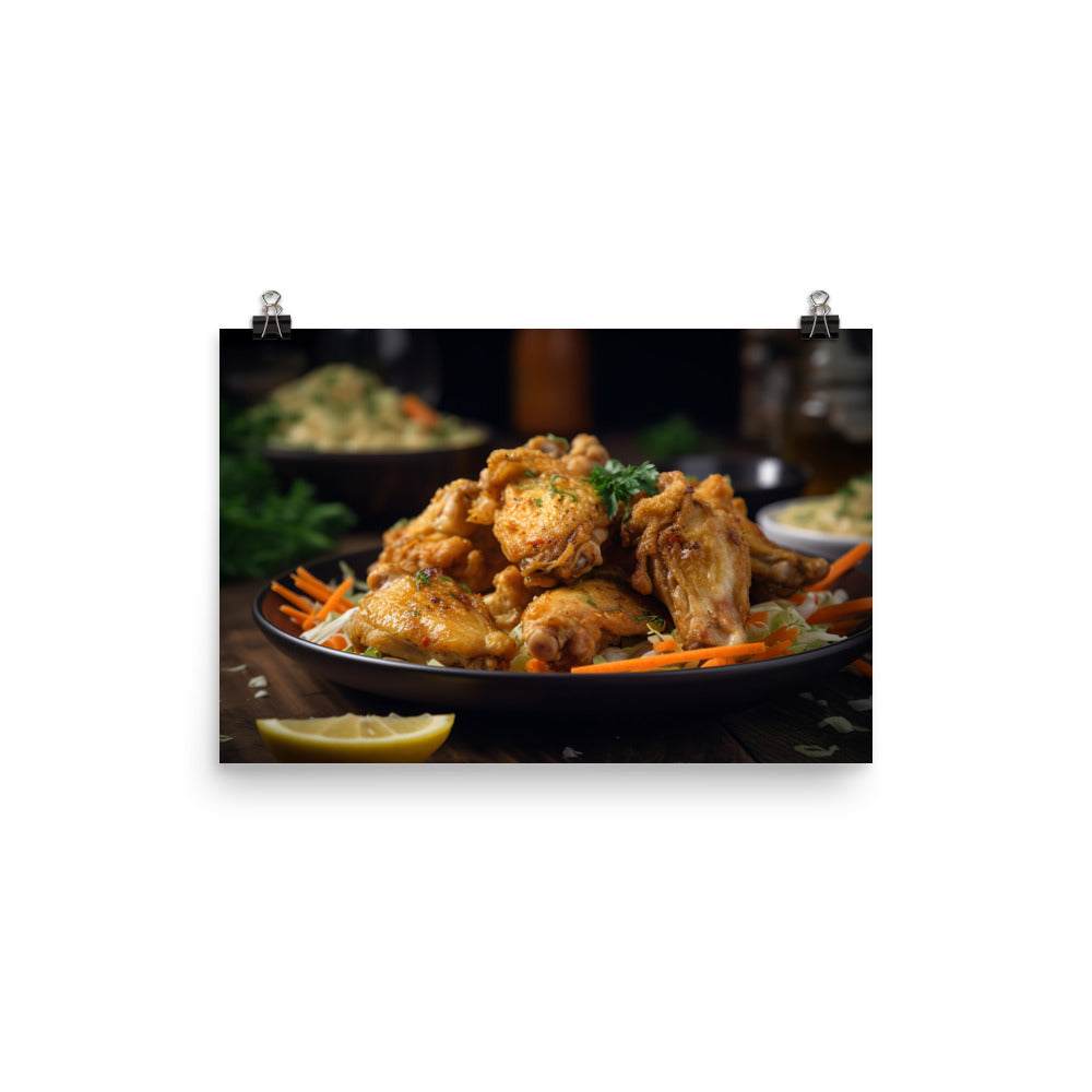 Golden Brown Lemon Pepper Chicken Wings with a Twist photo paper poster - Posterfy.AI