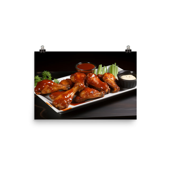 BBQ Chicken Wings Platter with Sauce photo paper poster - Posterfy.AI