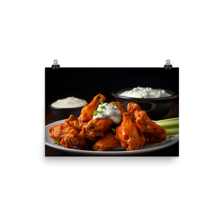 Buffalo Chicken Wings with Blue Cheese Dip photo paper poster - Posterfy.AI