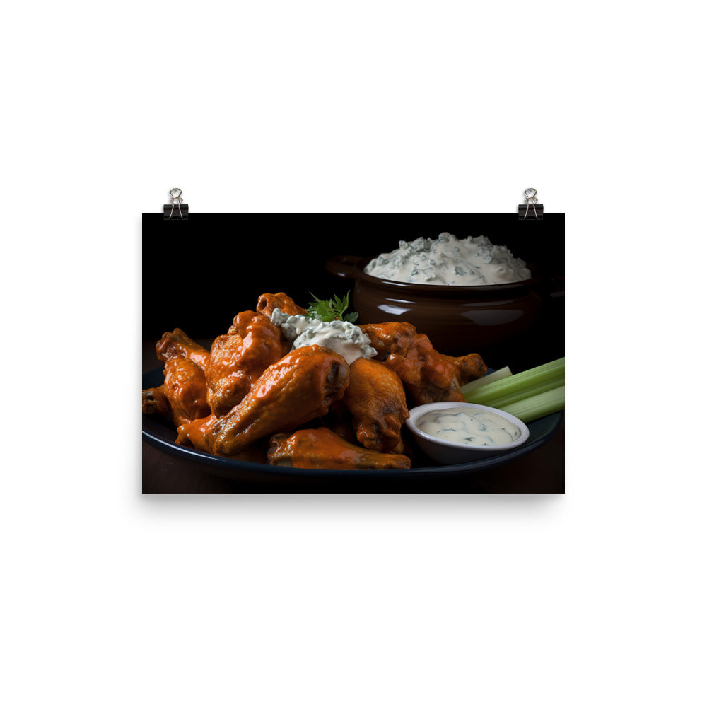 Buffalo Chicken Wings with Blue Cheese Dip photo paper poster - Posterfy.AI