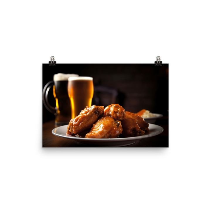 Classic Buffalo Chicken Wings with a Side of Beer photo paper poster - Posterfy.AI