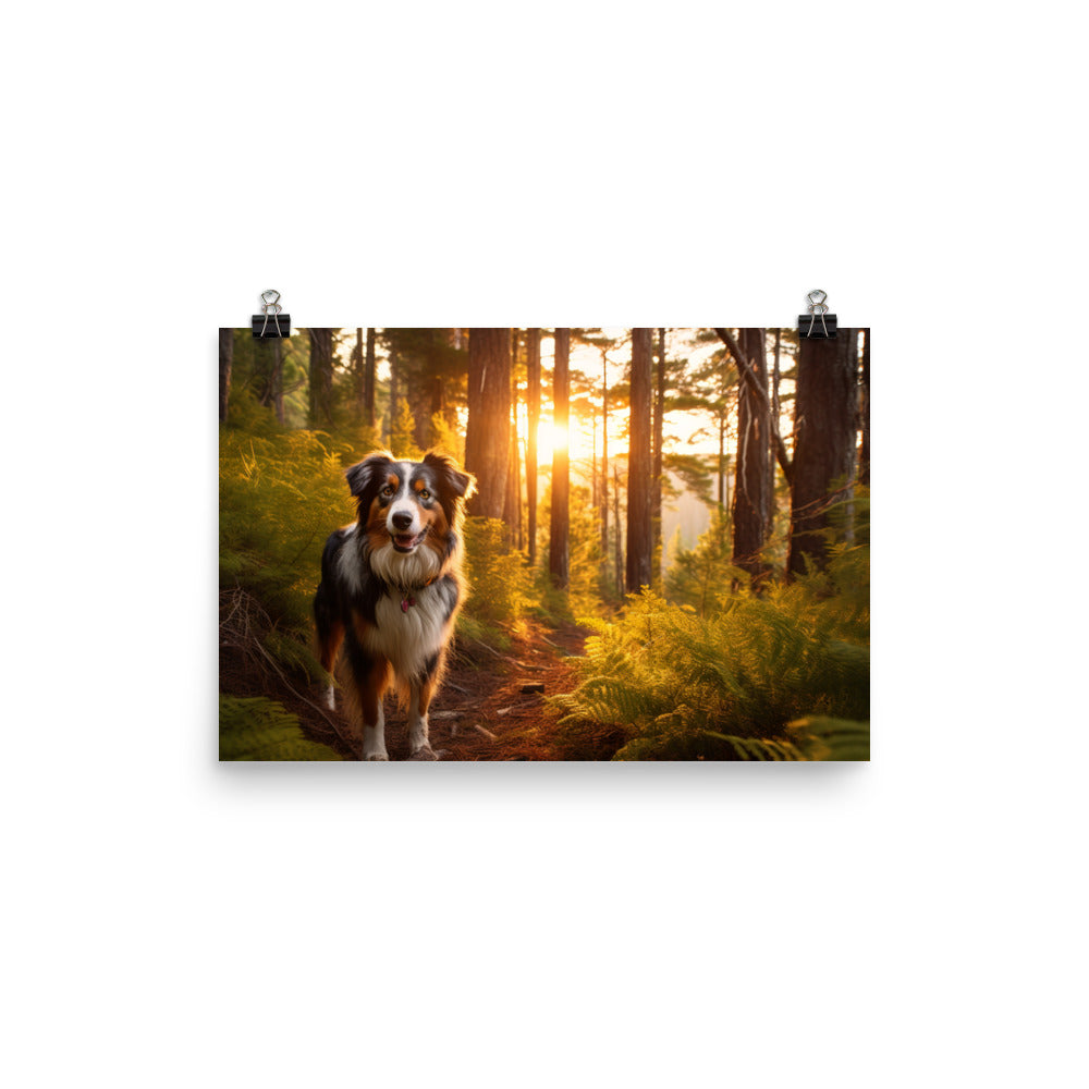 Australian Shepherd as it hikes photo paper poster - Posterfy.AI