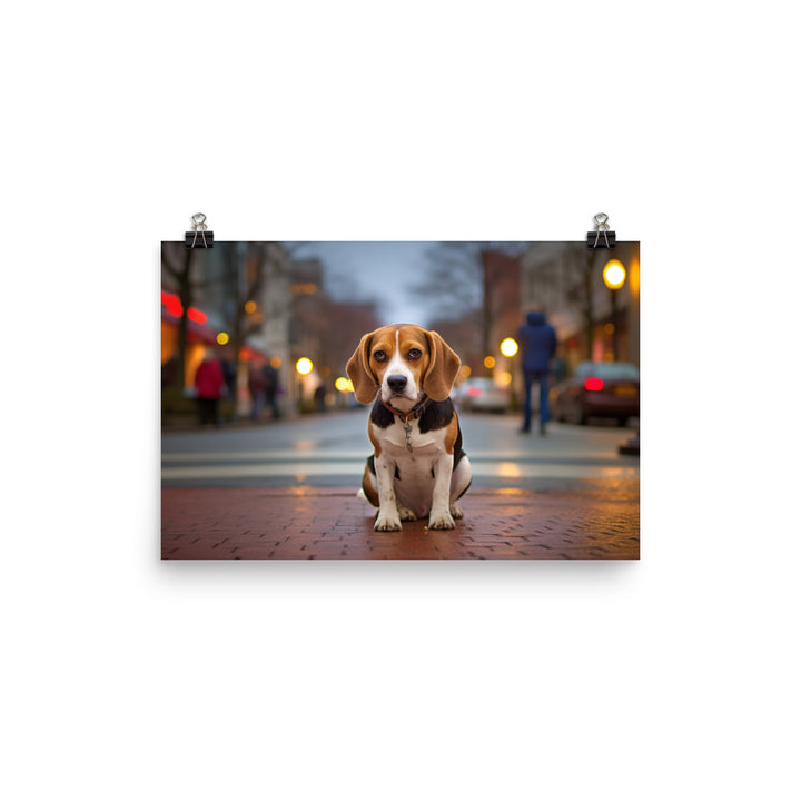 Beagle in the city photo paper poster - Posterfy.AI